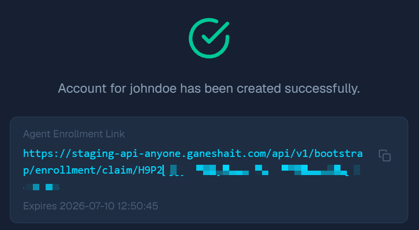 SOC dashboard: generated installation link