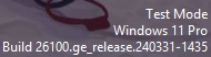 Windows desktop showing the Test Mode watermark